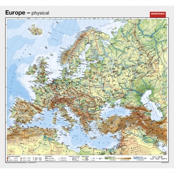 Wandkarte Europa, physisch, englisch, 155x140 cm 