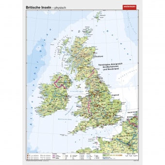 Wandkarte Britische Inseln, phys.(Vorderseite), polit.(Rückseite), 147x205 cm, 