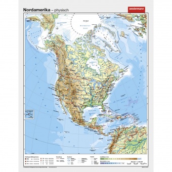 Wandkarte Nordamerika, phys.(Vorderseite), polit.(Rückseite), 131x164cm 