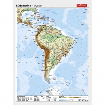 Wandkarte Südamerika, phys.(Vorderseite), polit.(Rückseite), 127x169cm 