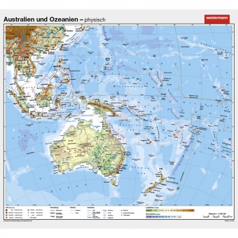 Wandkarte Australien, phys.(Vorderseite), polit.(Rückseite), 158x145cm 