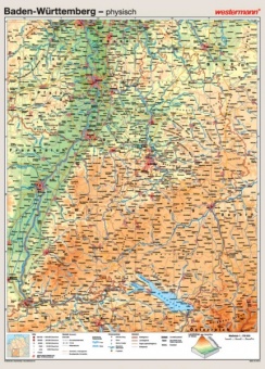 Wandkarte Baden-Württemberg, phys.(Vorderseite), polit.(Rückseite), 147x202cm Wandkarte Baden-Württemberg, phys.(Vorderseite), polit.(Rückseite), 147x202cm