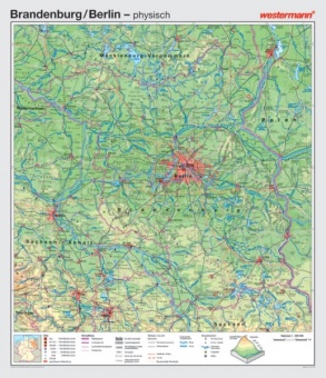Wandkarte Berlin/ Brandenburg, phys.(Vorderseite), polit.(Rückseite), 147x171 cm, 