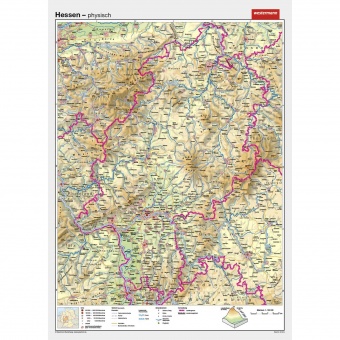 Wandkarte Hessen, phys.(Vorderseite), polit.(Rückseite), 147x202cm 