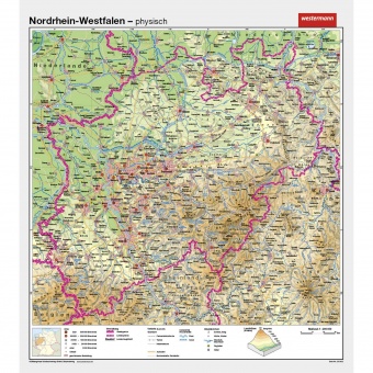 Wandkarte NRW, phys.(Vorderseite), polit.(Rückseite), 147x161cm 