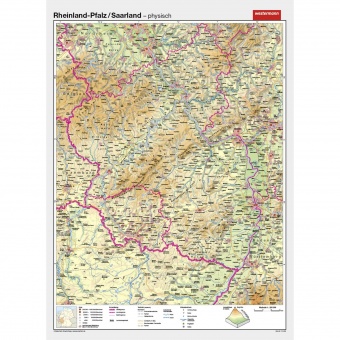 Wandkarte Rheinland-Pfalz/Saarland, phys.(Vorderseite), polit.(Rückseite), 147x202cm 