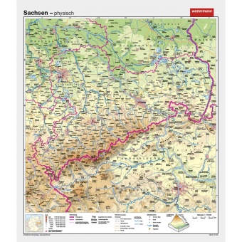 Wandkarte Sachsen, phys.(Vorderseite), polit.(Rückseite), 147x169cm 