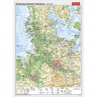 Wandkarte Schleswig-Holstein/HH, phys.(Vorderseite), polit.(Rückseite), 150x200 cm 