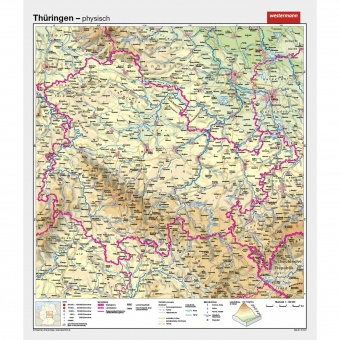 Wandkarte Thüringen, phys.(Vorderseite), polit.(Rückseite), 147x171cm 