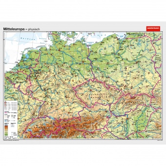 Wandkarte Mitteleuropa, phys.(Vorderseite), polit.(Rückseite), 202x147cm 