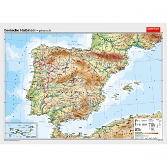 Wandkarte Iberische Halbinsel, phys.(Vorderseite), polit.(Rückseite), 202x147cm 