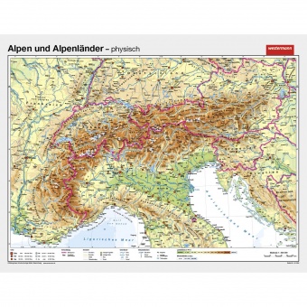 Wandkarte Alpen & Alpenländer,  phys.(Vorderseite), polit.(Rückseite), 181x140 cm 