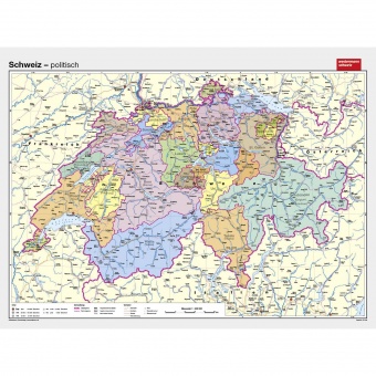 Wandkarte Schweiz, politisch, 193x144cm, 