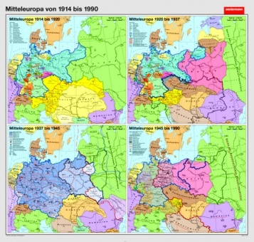 Wandkarte Mitteleuropa von 1914 bis 1990, 210 x 200 cm, 