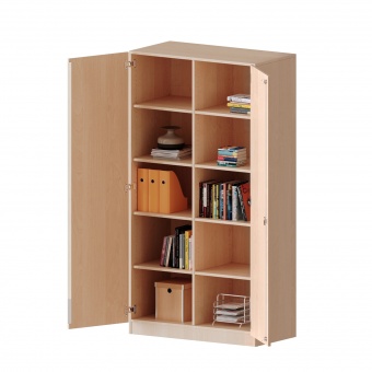 Schrank, 190 cm hoch, 120x40 cm (B/T), 2 Dreh-Türen, 8 Böden Schulbedarf seit 1970