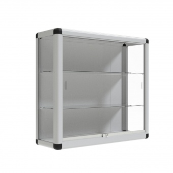 Wand-Vitrine, 96 cm hoch, 100x30 cm (B/T), Rückwand & Bodenplatte Spanplatte Schulbedarf seit 1970