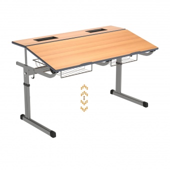 Schülertisch-2 Plätze, Aluflex, höhenverstellbar, mit neigbarer Tischplatte, PU-Kante, 130x60 cm BxT Schülertisch-2 Plätze, Aluflex, höhenverstellbar, mit neigbarer Tischplatte, PU-Kante, 130x60 cm BxT