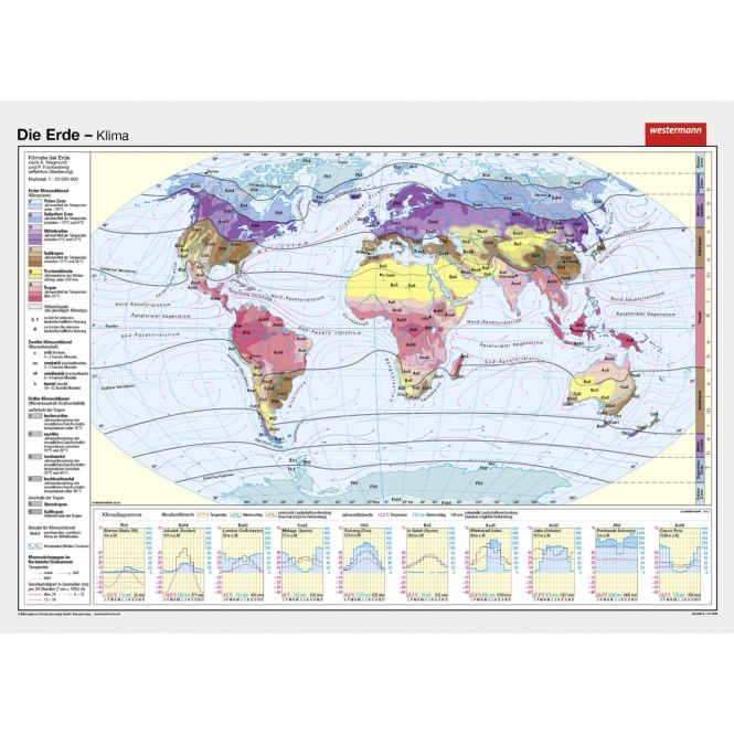 Wandkarte Die Erde, Klimazonen, 200x145cm 