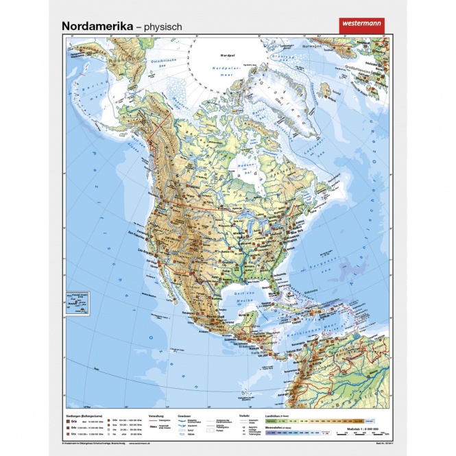 Wandkarte Nordamerika, phys.(Vorderseite), polit.(Rückseite), 131x164cm 