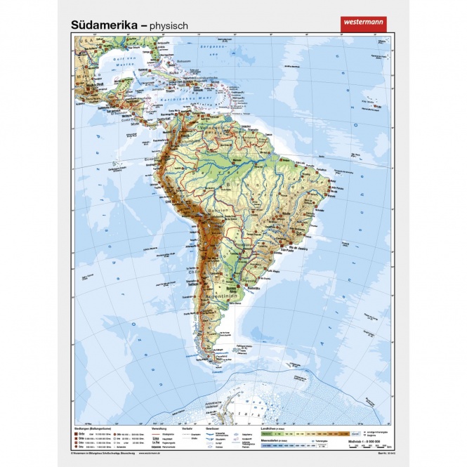 Wandkarte Südamerika, phys.(Vorderseite), polit.(Rückseite), 127x169cm 