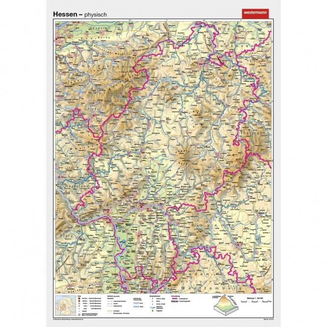 Wandkarte Hessen, phys.(Vorderseite), polit.(Rückseite), 147x202cm 