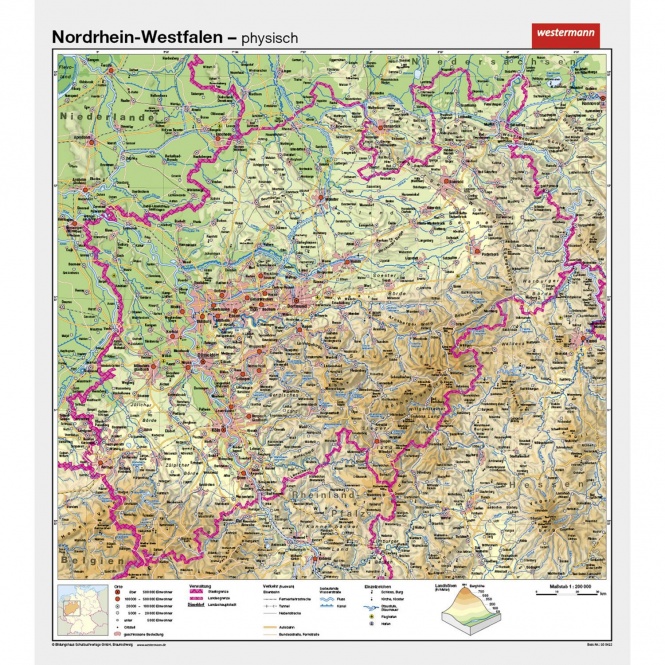Wandkarte NRW, phys.(Vorderseite), polit.(Rückseite), 147x161cm 