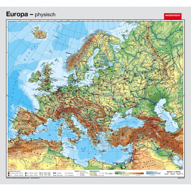 Wandkarte Europa, phys.(Vorderseite), polit.(Rückseite), 155x144cm 