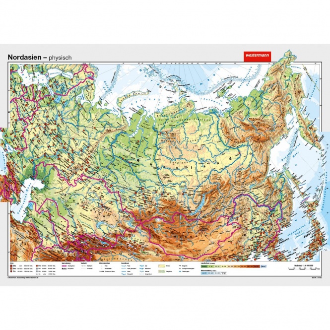 Wandkarte Nordasien,  phys.(Vorderseite), polit.(Rückseite), 202x148cm 