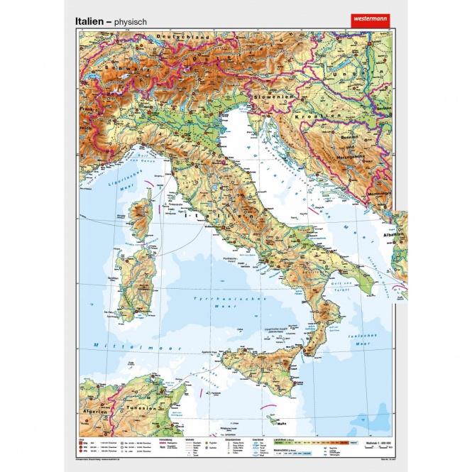Wandkarte Italien, phys.(Vorderseite), polit.(Rückseite), 147x202cm 