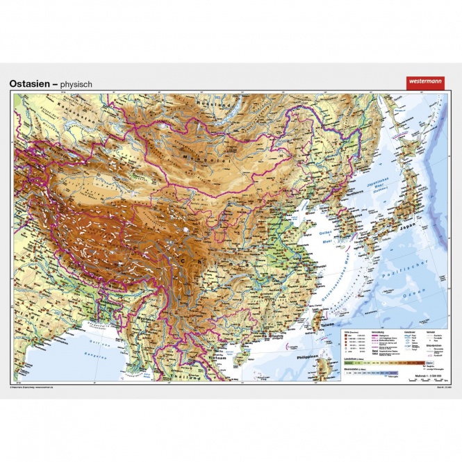 Wandkarte Ostasien, phys.(Vorderseite), polit.(Rückseite), 202x147cm 