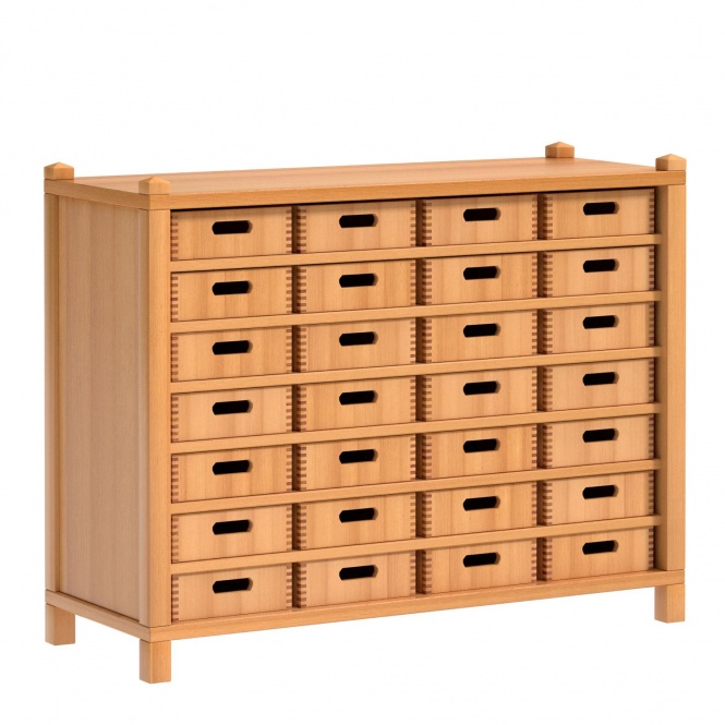 Stollenschrank mit 28 Massivholzkästen, 80 cm hoch, 106x40 cm (B/T)